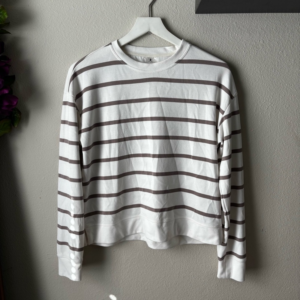 Striped White and Brown Long Sleeve Shirt Women’s Size Small